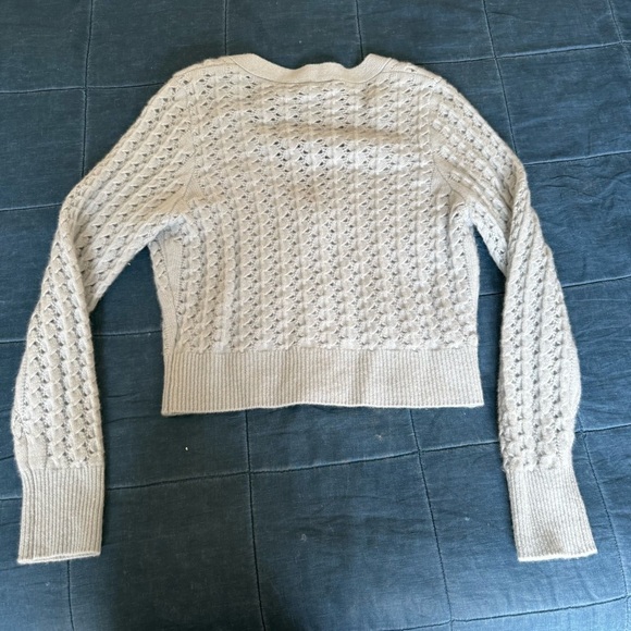 WHITE + WARREN Cashmere Open Stitch Cardigan in Sky Blue Size Medium - Picture 5 of 13